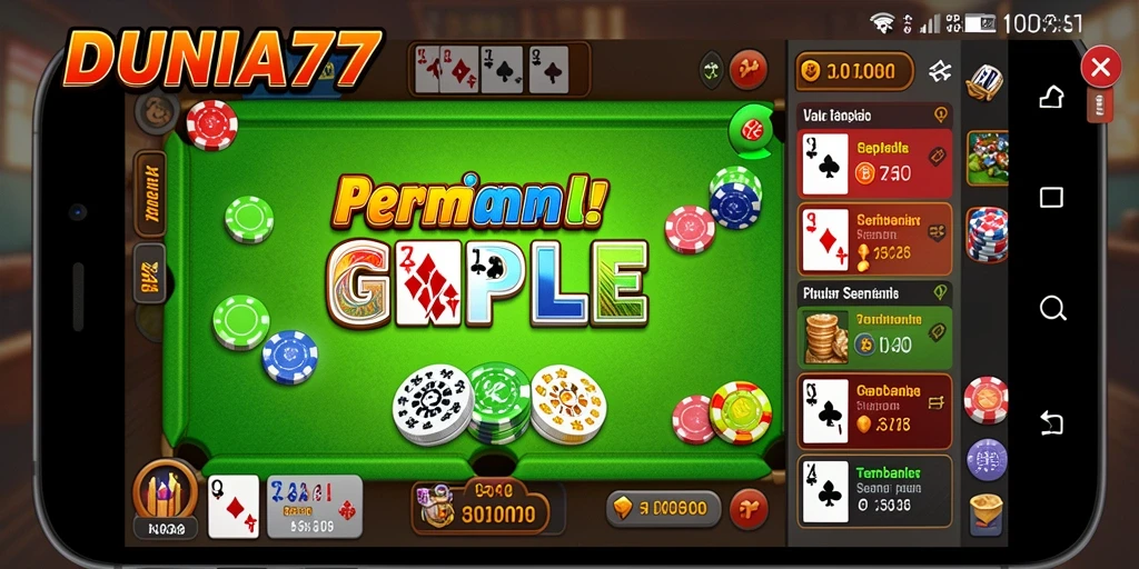 Screenshot DUNIA77 menampilkan gameplay seru Gaple.
