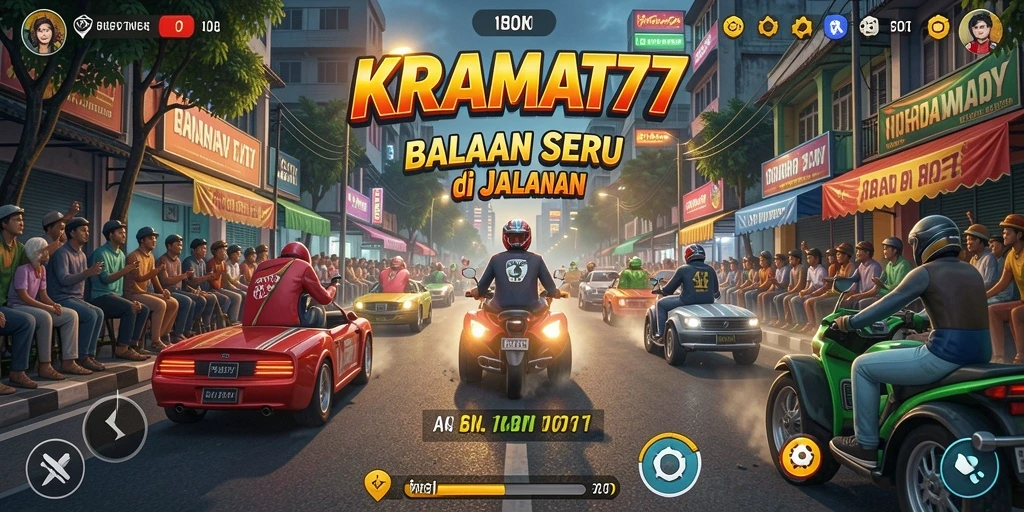 Tampilan gameplay balapan yang mendebarkan di KRAMAT77.