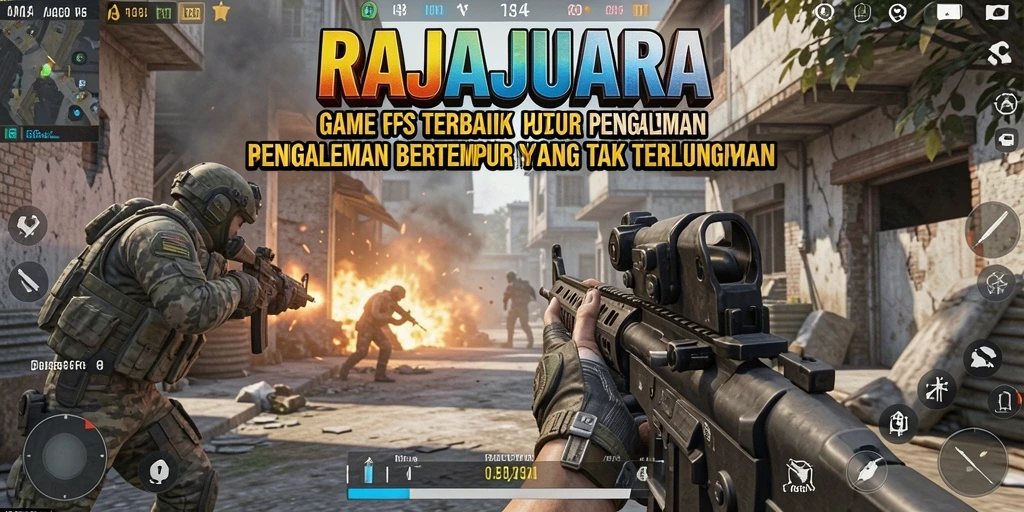 Tangkapan layar RAJAJUARA menampilkan aksi permainan FPS yang intens.