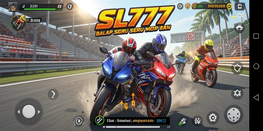 Tampilkan gameplay seru balap motor di trek yang menantang.